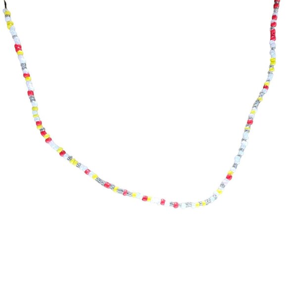 Boho Pink Yellow Clear Seed Beaded Necklace Colorful Girls Costume Jewelry - Picture 1 of 5